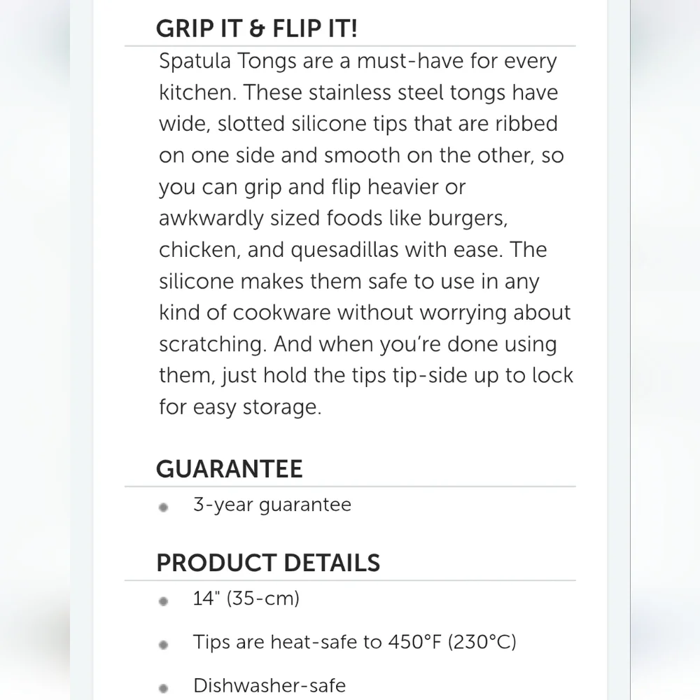Pampered Chef Spatula Tongs 14